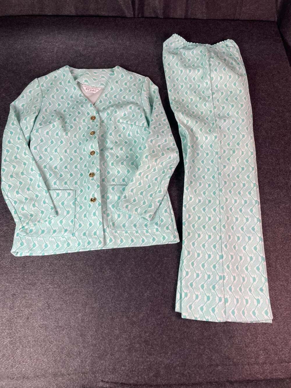 NPC Fashions Vintage Pants Suit Abstract Geometric Blue Sz small